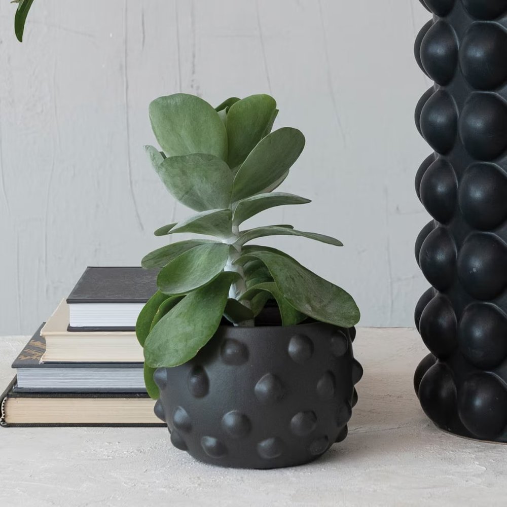 Creative Co-Op 6.5" Black Terracotta Planter with Raised Dot Design